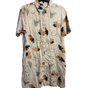 Rachel Zoe stunning linen floral printed button up shirt dress size large chic